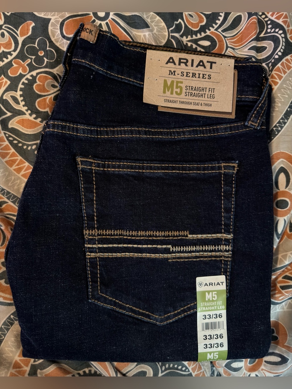 NWT mens M5 Ariat Dark Indigo M5 Straight Fit Jeans SIZE 33x36